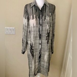 Stylish Black and White Women's Duster Jacket w/Rhinestone Buttons